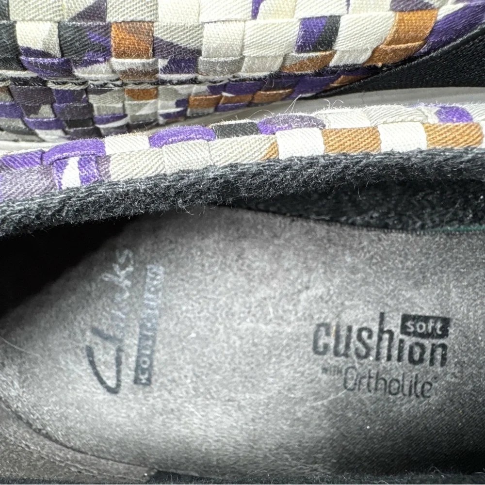 Clarks Gosling Step Loafers multicolored slip-on shoe woven textile design 8.5